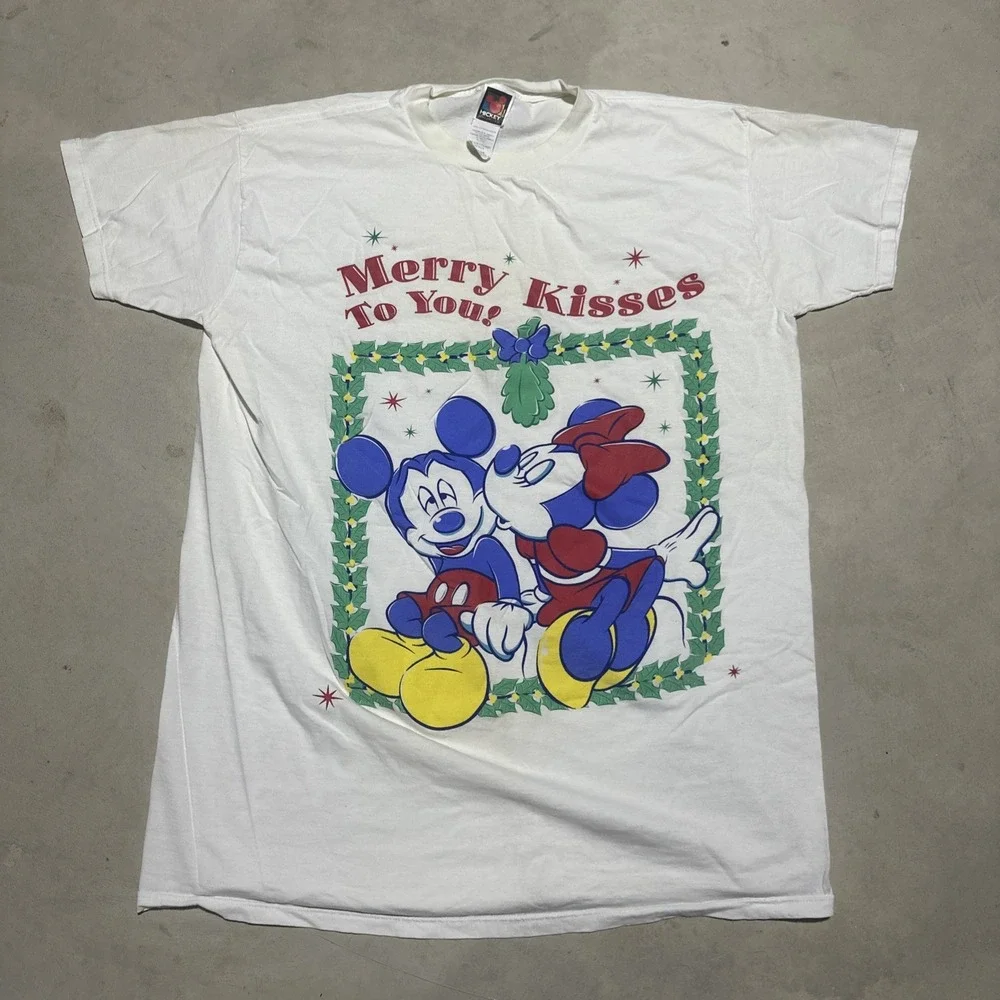 Y2K Mickey Unlimited T-Shirt Unisex Men's OS White Merry Kisses Vintage Disney